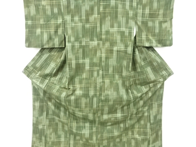 リサイクル　刷毛目に横段模様織り出し手織り紬着物